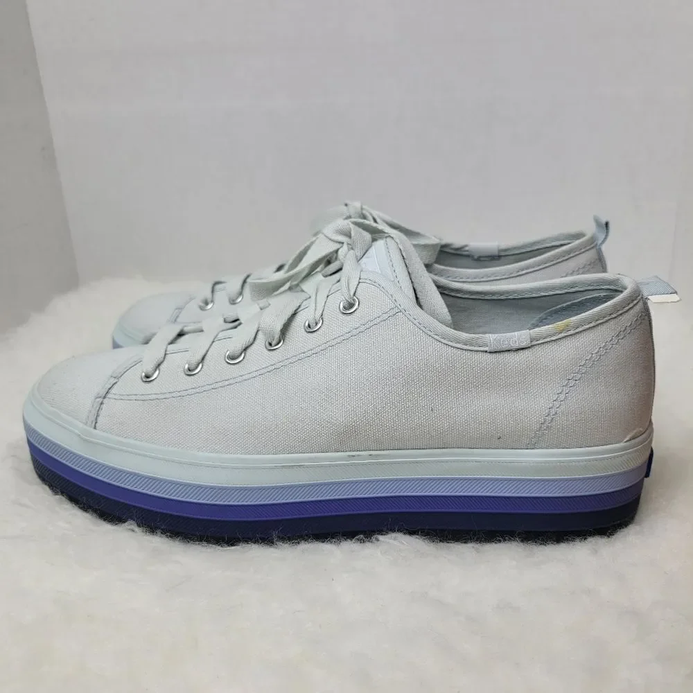 Keds Tripple Up Womens Lace Up Platform Sneakers In Light Blue Size Size 9